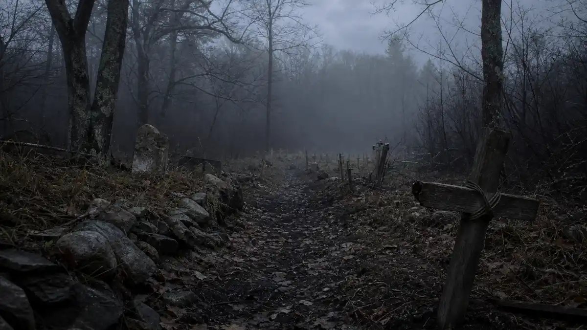 Where is Miko Hughes now — foggy pet cemetery path evoking Pet Sematary Gage Creed child horror icon era