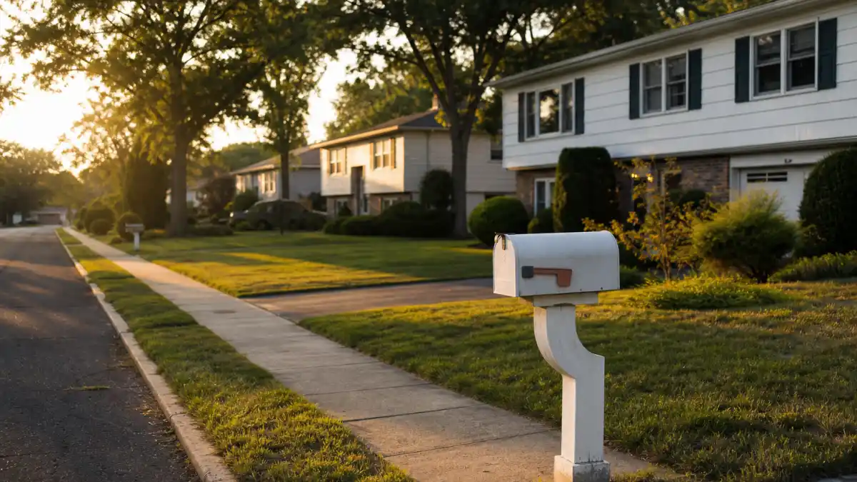 Where is Ralph Macchio now 2026 — Long Island suburban street at golden hour evoking Karate Kid hometown