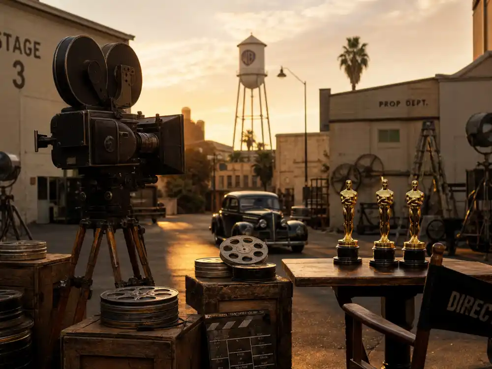Vintage Hollywood studio backlot tied to who has won the most Oscars ever through decades of film craftsmanship