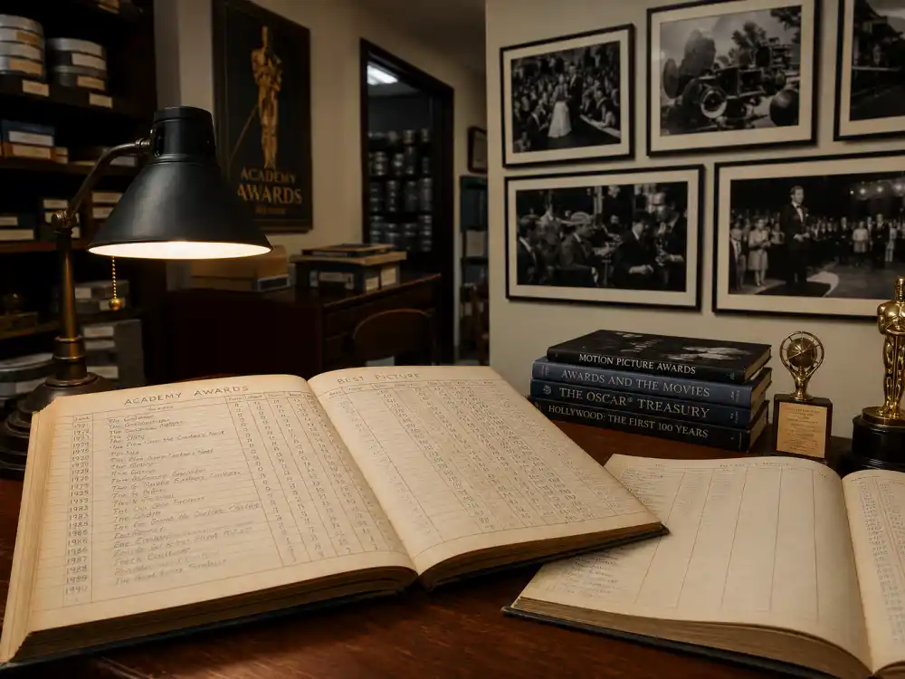 Film archive ledger documenting who has won the most Oscars ever with official Academy record tallies