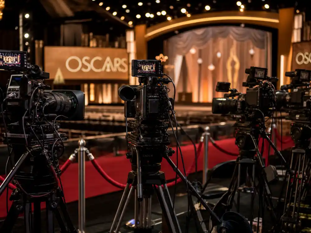 Television broadcast cameras covering who is hosting the Oscars 2026 at the Dolby Theatre ABC and Hulu telecast