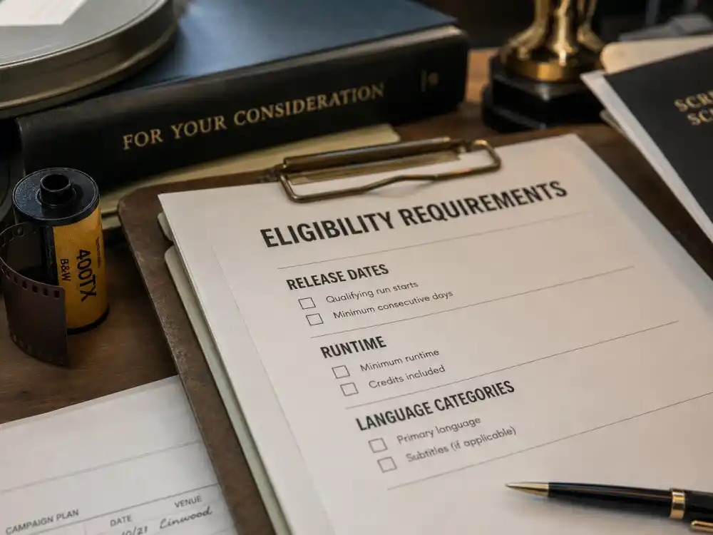 Eligibility checklists and film reels define what contenders qualify before who votes for the Golden Globes now casts final ballots