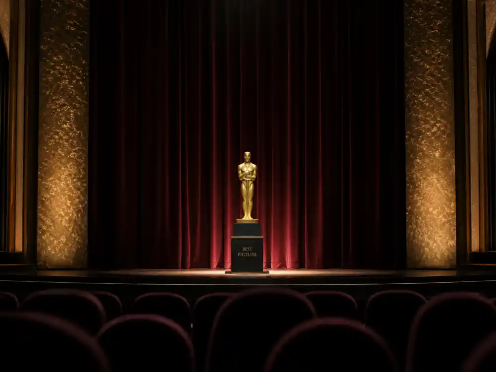 Awards ceremony stage podium where who won best picture at Oscars 2026 was announced live on ABC