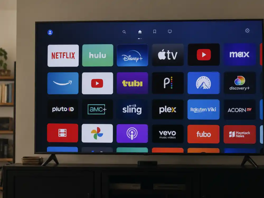 Smart TV home screen with multiple streaming apps illustrates why award show ratings are declining as audiences fragment across Netflix-style platforms