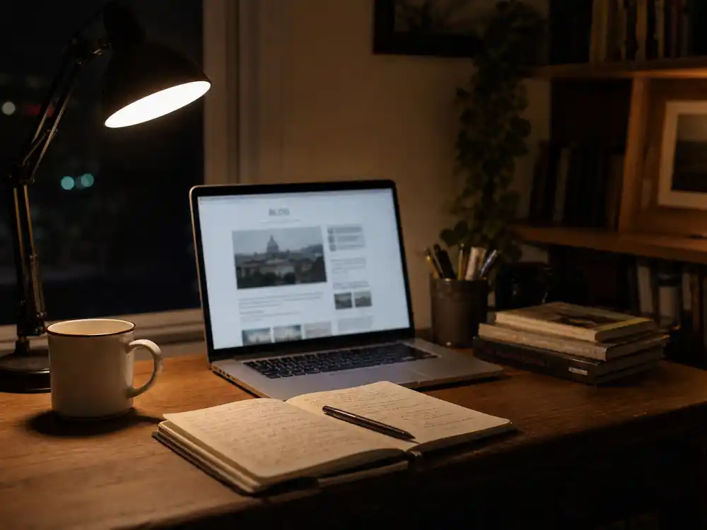A home writer desk with laptop for Wil Wheaton blogger and memoirist work at Wil Wheaton dot net