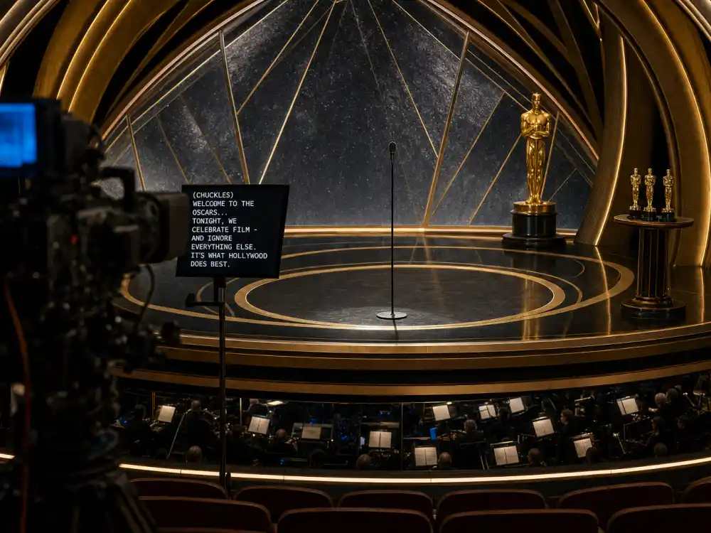 Empty Oscar stage with open mic and teleprompter lyrics recalls Seth MacFarlane backlash among worst award show hosting moments at the 2013 Academy Awards