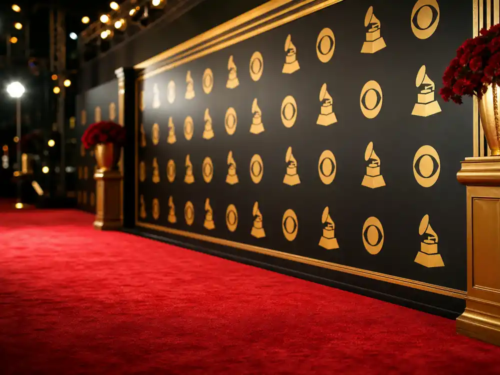 Music awards red carpet backdrop sets the scene for youngest Grammy winners of all time acceptance speeches each February