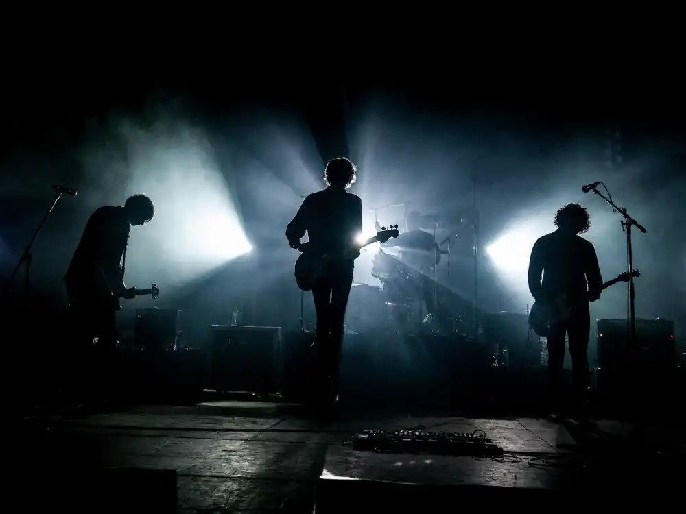 Rock band stage silhouette for Zoe Kravitz celebrity kid turned A-list star Lolawolf band editorial without identifiable faces