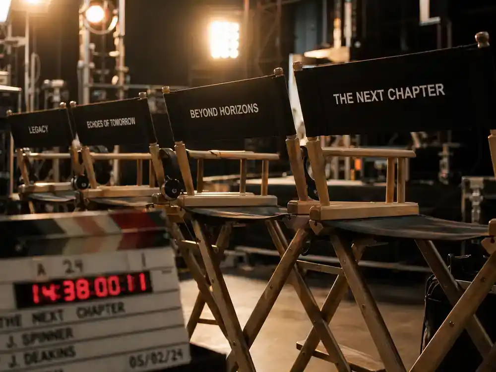 highest paid actors in Hollywood 2026 ranked franchise contracts — director chairs lined on movie set with clapperboard, sequel pay context