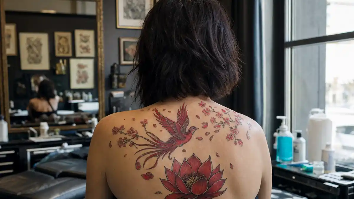 Lena Headey tattoos and their meanings — brunette actress from behind at premiere showing birdcage forearm ink and scarab hand tattoo
