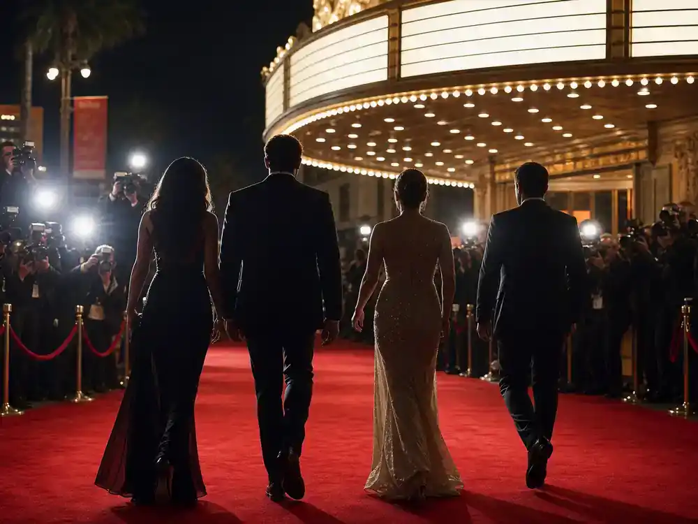 Marvel Avengers cast net worth 2026 ranked premiere — packed theater audience silhouettes facing bright screen on opening weekend