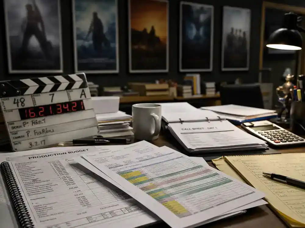 Marvel Avengers cast net worth 2026 ranked list — production office desk with film contracts and clapperboard, blockbuster deal context