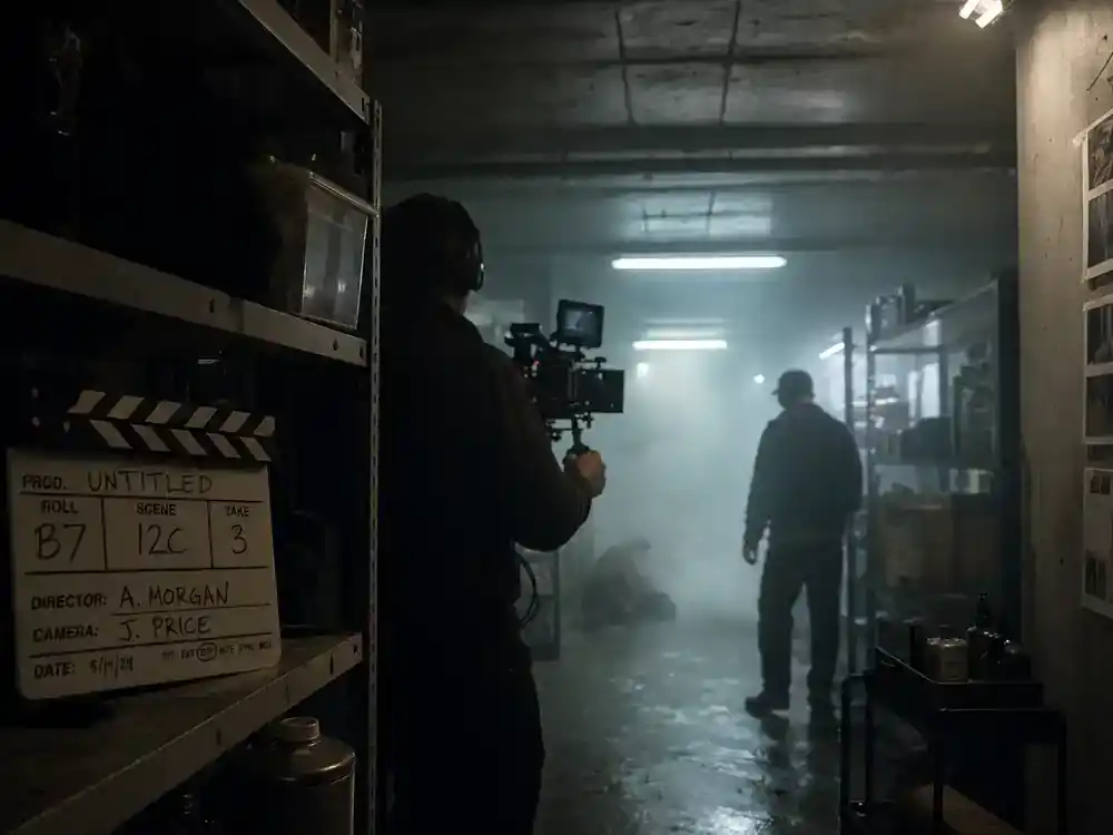Prime Video new movies July 2026 Cold Storage — underground horror film set with fog and crew silhouettes in storage corridor