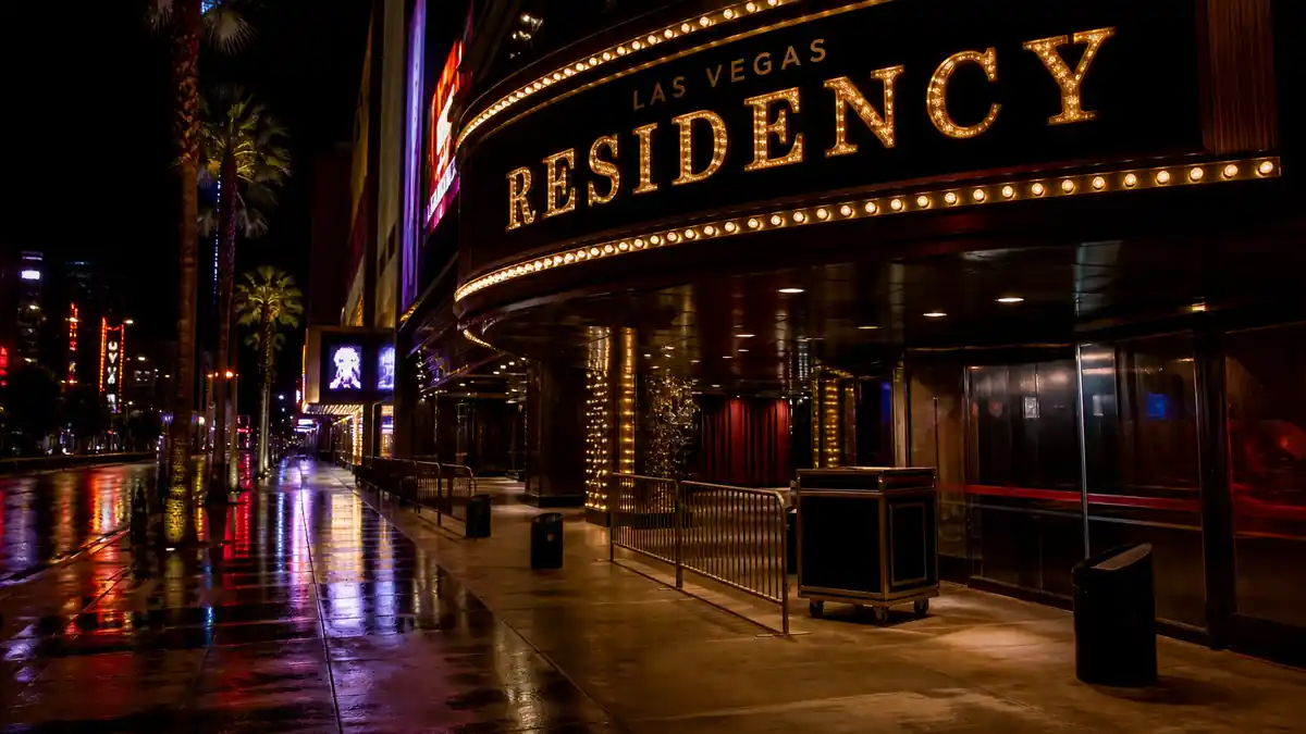 Las Vegas residency marquee at night behind Adele net worth 2026 estimates near $220 million