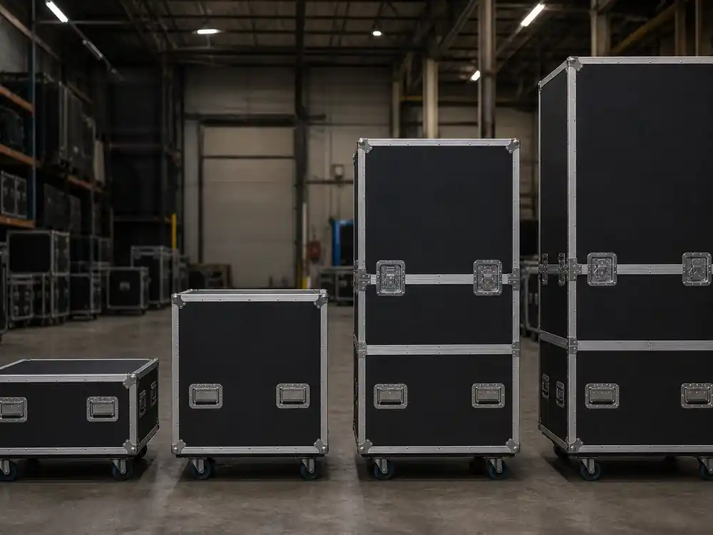 Stacked tour road cases in a warehouse, marking the touring era on Billie Eilish net worth over the years