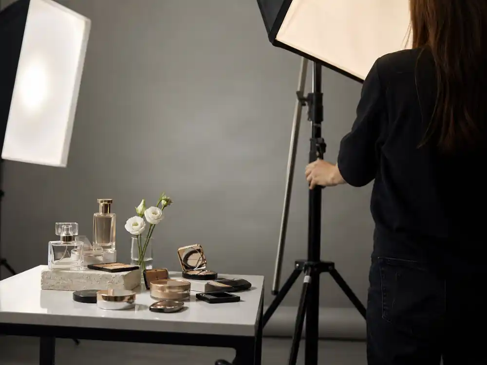 Commercial product photography set where how Ariana Grande makes money from endorsement campaigns