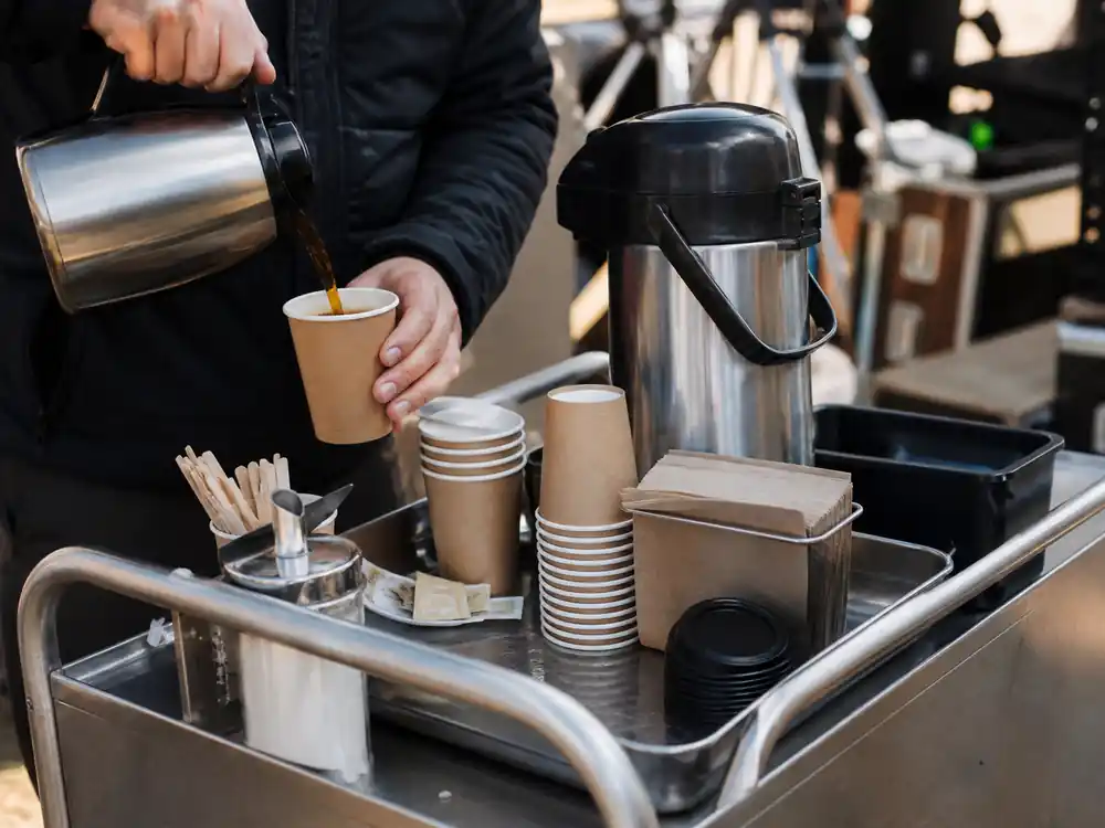 Call-time coffee station on a film set when asking how much does Angelina Jolie make per year