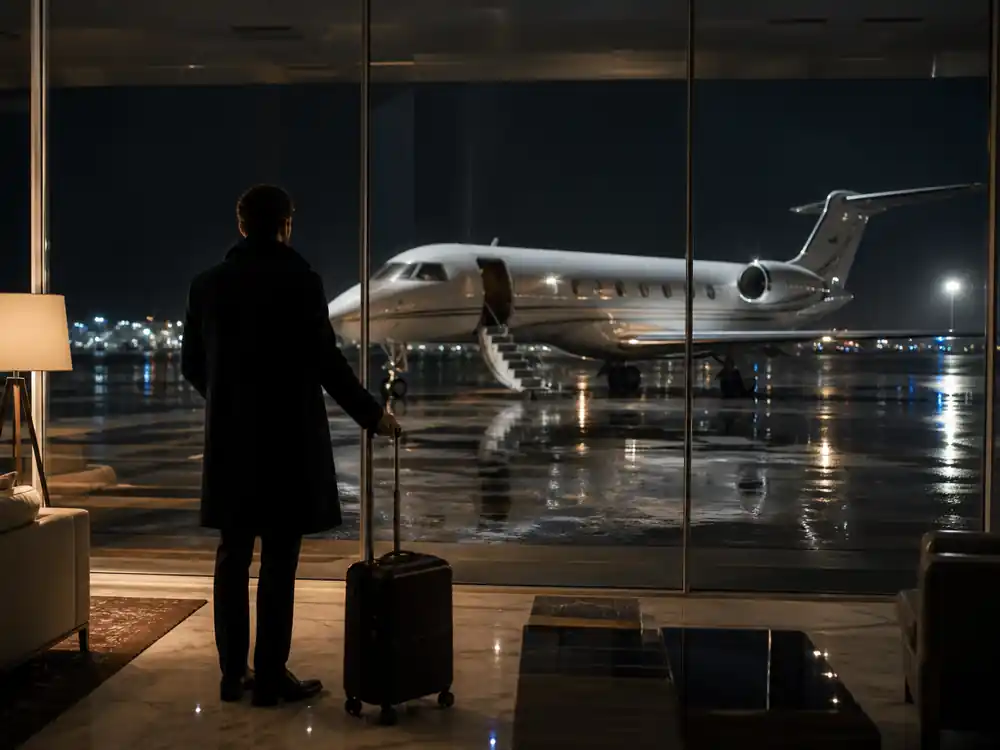 Private aviation terminal at night, a scale contrast in how much is Angelina Jolie worth versus peer fortunes