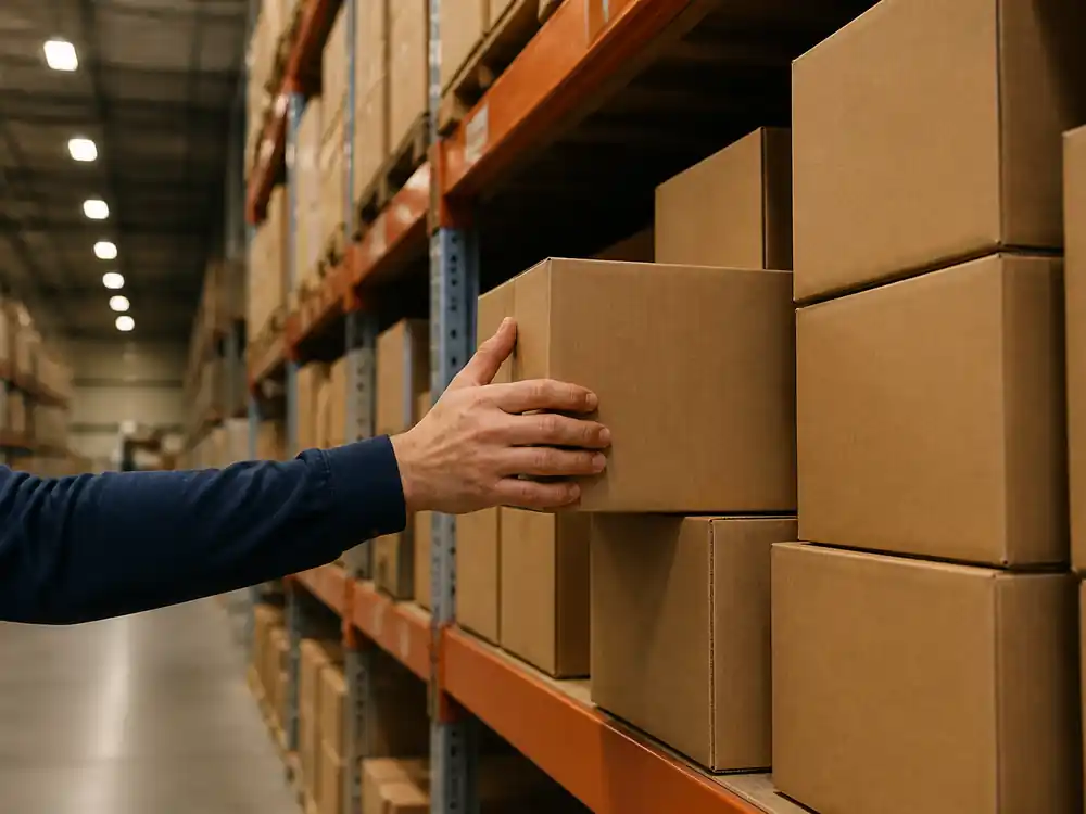 Warehouse cartons stacked showing scale behind how much is Ariana Grande worth